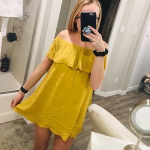 Mustard yellow off the shoulder dress